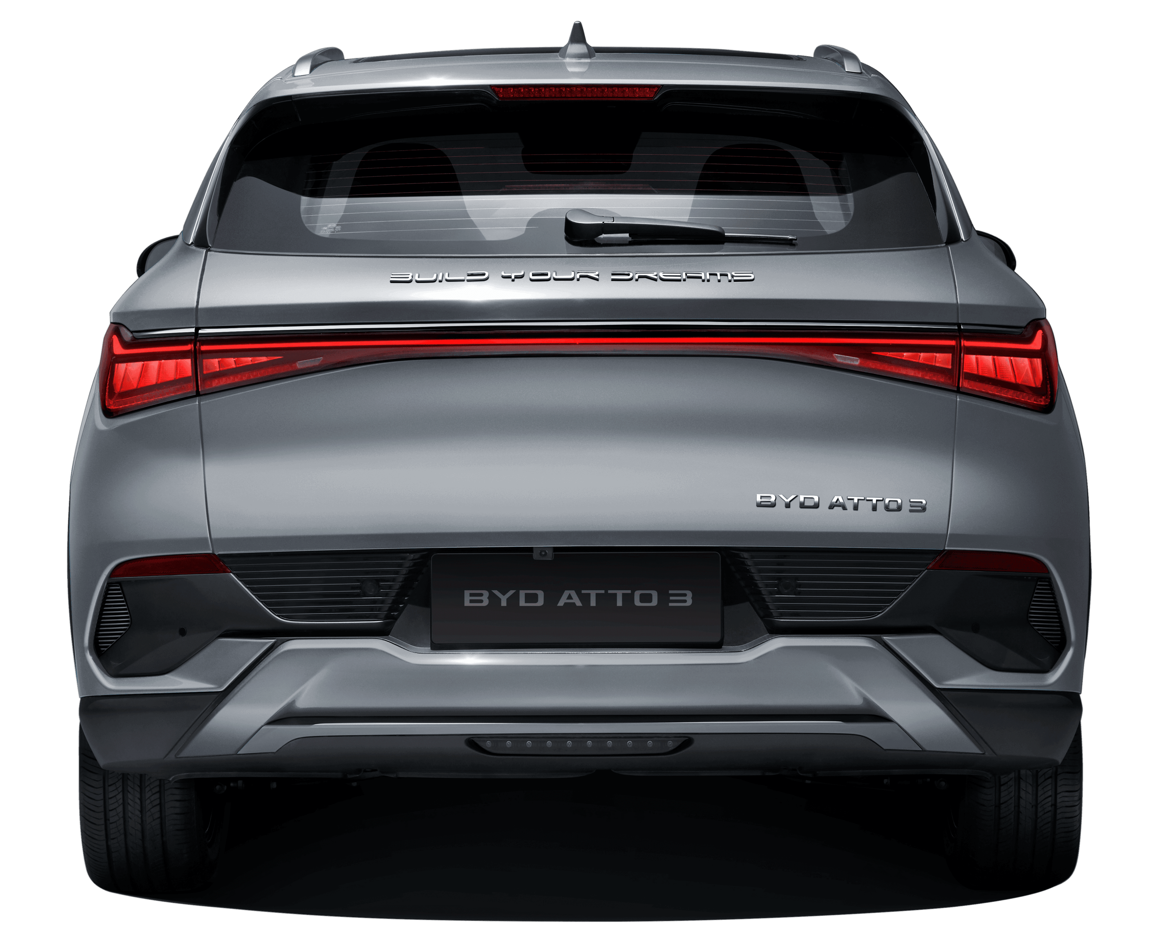 Vue arrière du SUV électrique BYD Atto 3 gris.