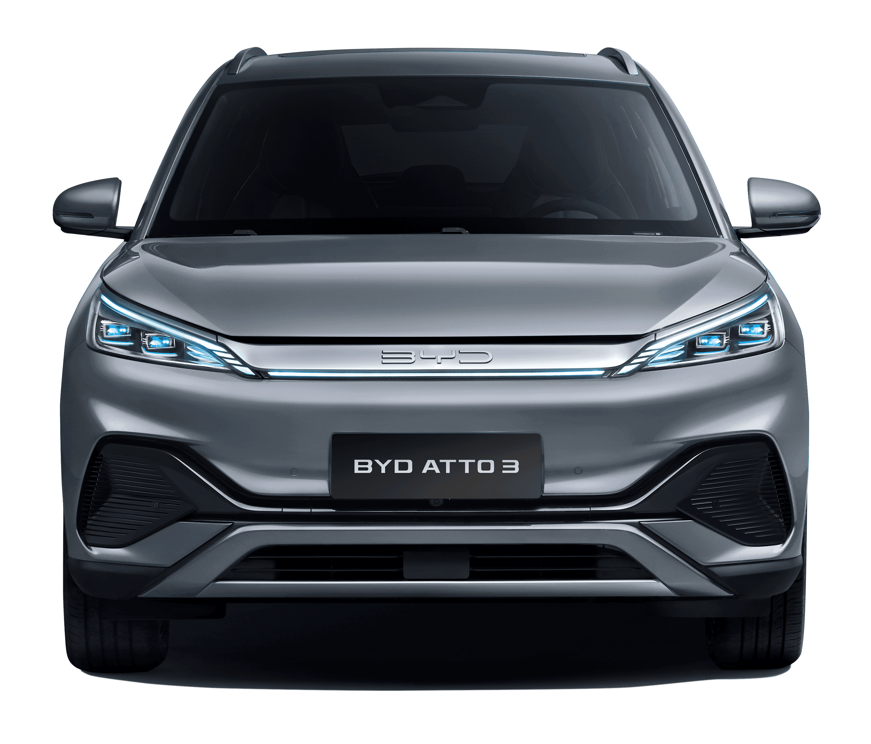 Face avant du SUV électrique BYD Atto 3 gris avec phares LED