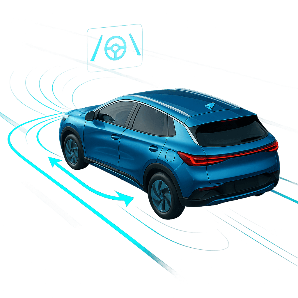 Système de maintien de voie (LKA) du BYD Atto 3 en action sur la route