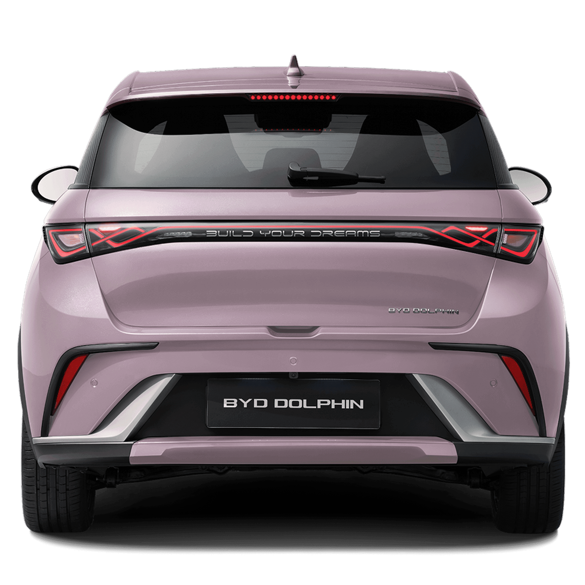 Vue arrière du véhicule électrique BYD Dolphin Rose Corail
