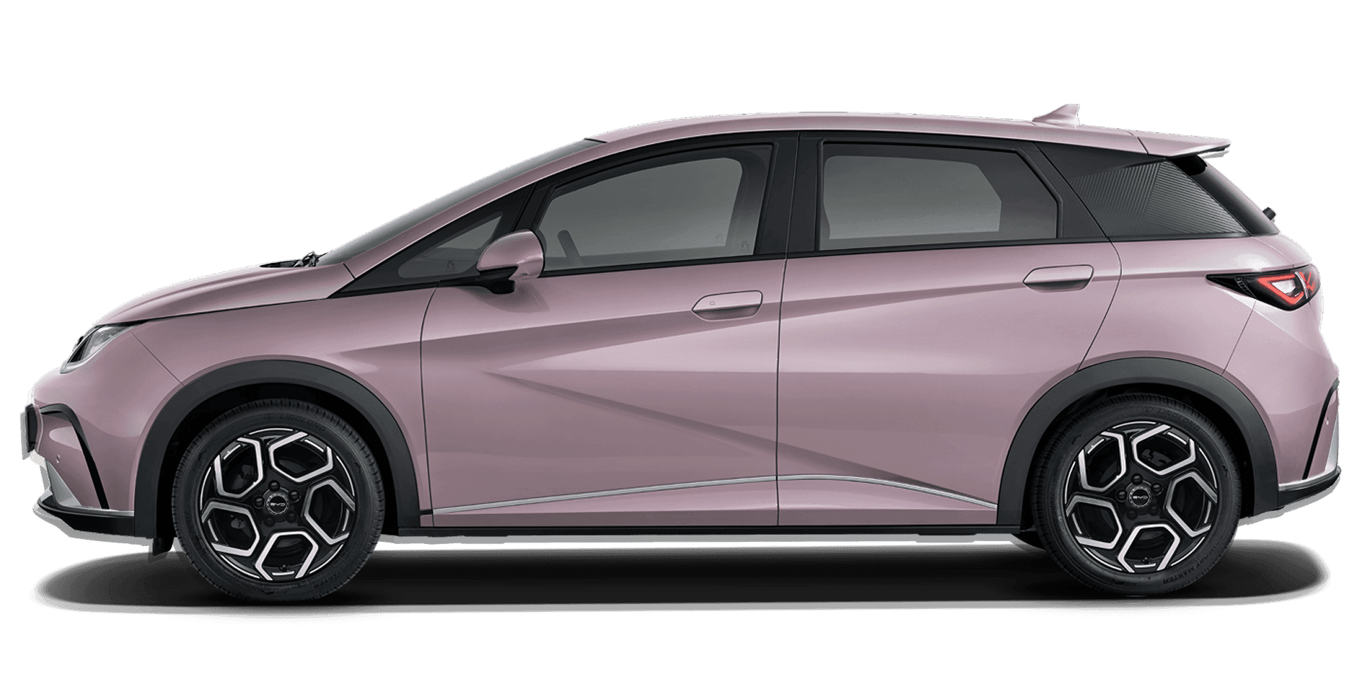 Vue latérale du BYD Dolphin Rose Corail