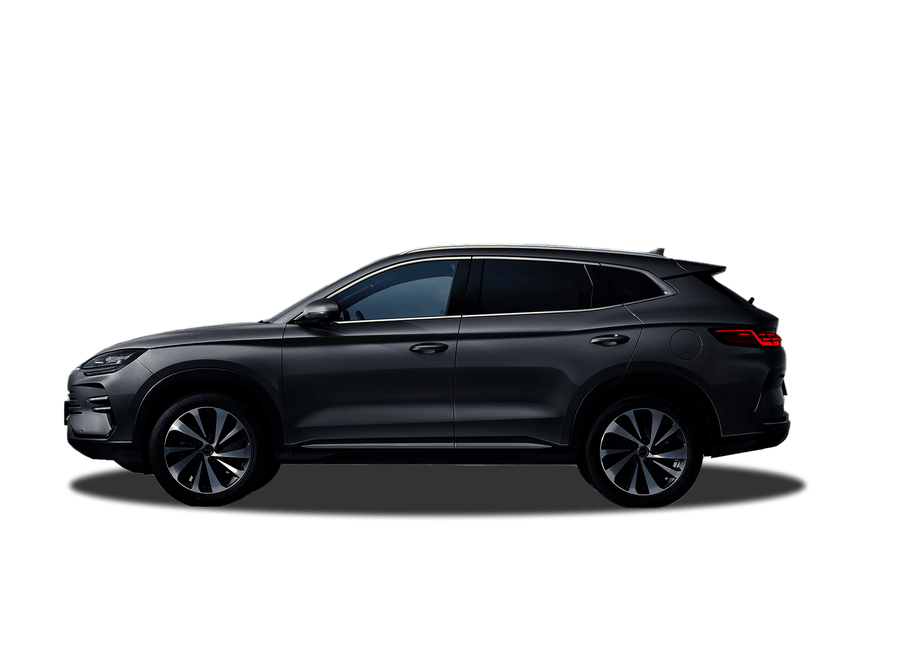 Vue latérale du BYD Song Plus DM‑i noir, SUV hybride rechargeable.