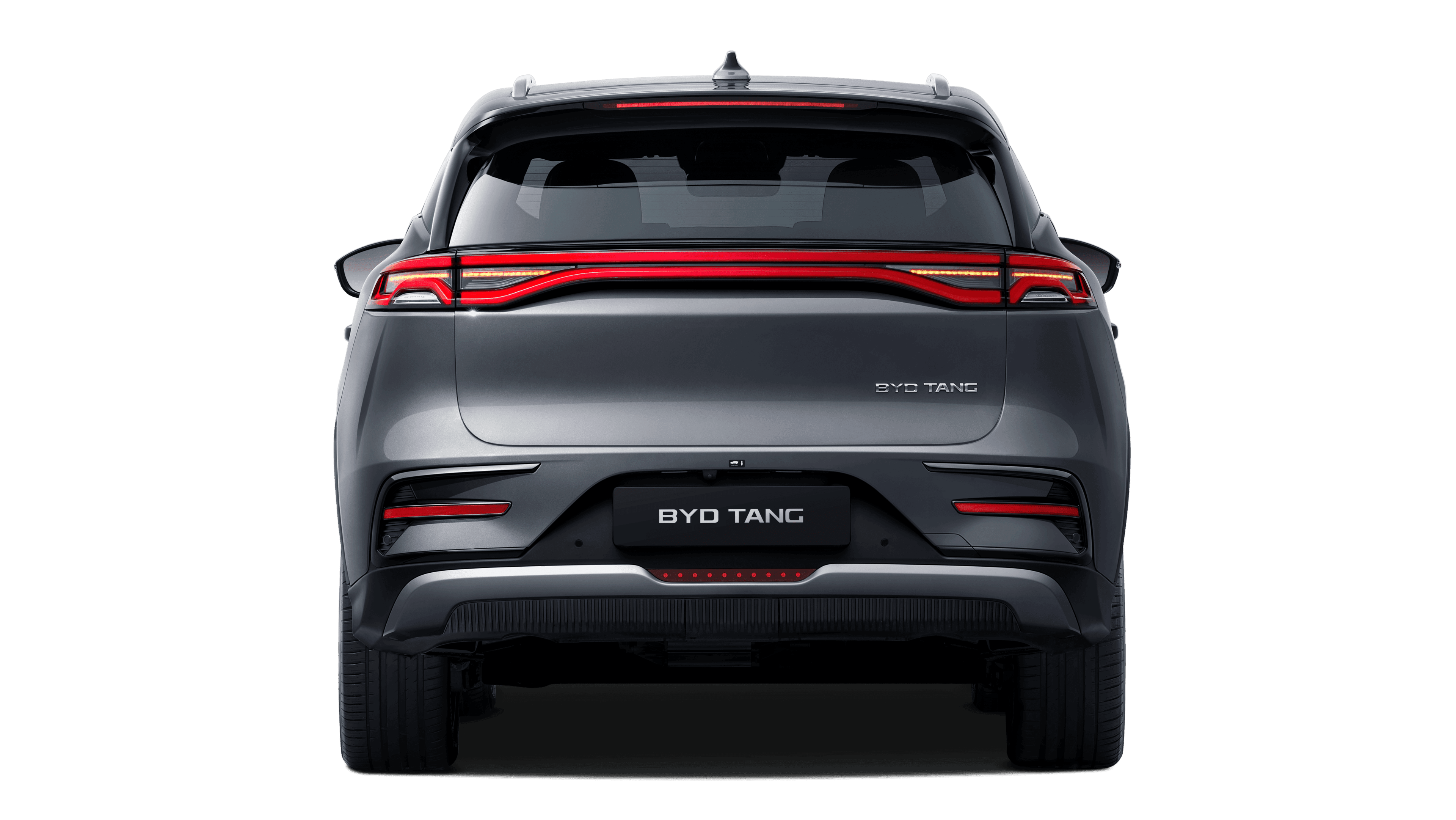 Vue arrière du SUV électrique BYD Tang gris.