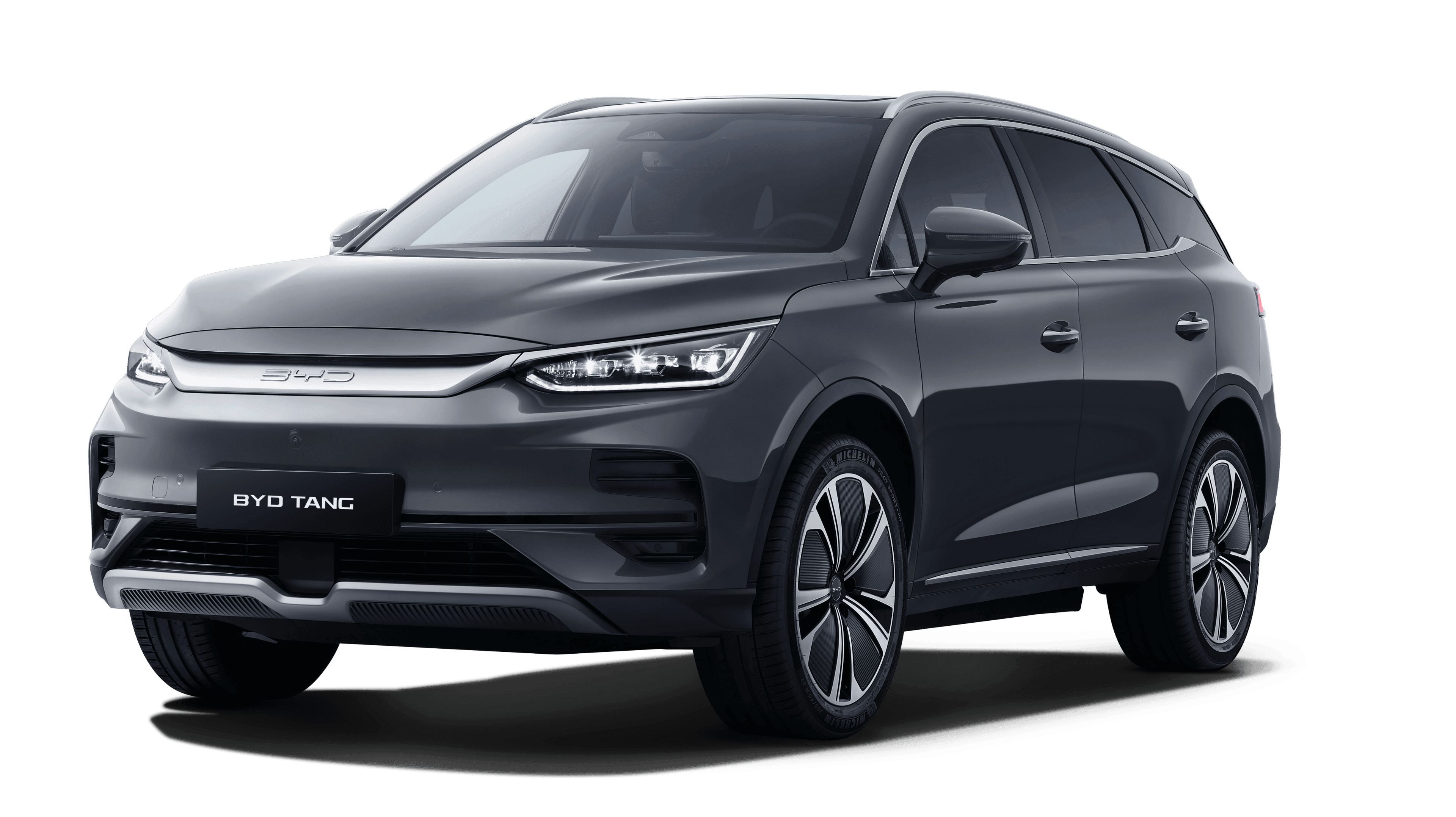 SUV électrique BYD Tang de couleur gris métallisé.