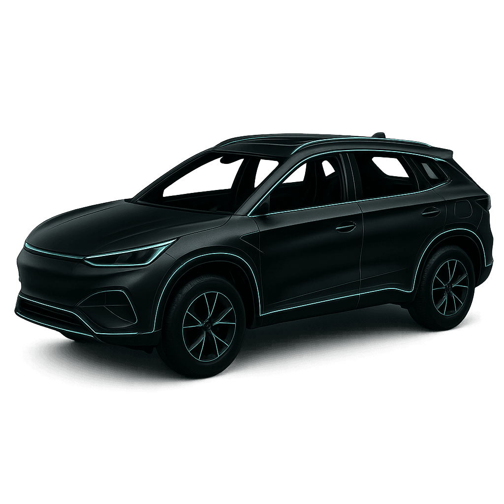 byd-tang-electrique-effet-lumineux BYD Tang représenté avec lignes lumineuses néon pour mettre en avant son style et sa technologie